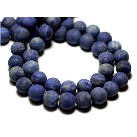 Fil 39cm 90pc env - Perles de Pierre - Lapis Lazuli Mat Sablé Givré Boules 4mm