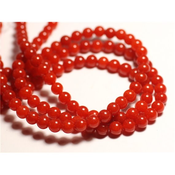 Fil 39cm 60pc env - Perles de Pierre - Jade Boules 6mm rouge orange capucine 