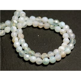 Thread 39cm approx 90pc - Stone Beads - Agate Faceted balls 4mm white blue turquoise gray 