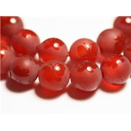 Thread 39cm 46pc approx - Stone Beads - Frosted Matte Red Agate Butterfly Balls 8mm 