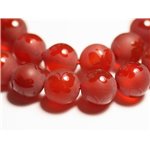 Fil 39cm 46pc env - Perles de Pierre - Agate Rouge Mat givré Papillon Boules 8mm 