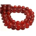 Fil 39cm 46pc env - Perles de Pierre - Agate Rouge Mat givré Papillon Boules 8mm 