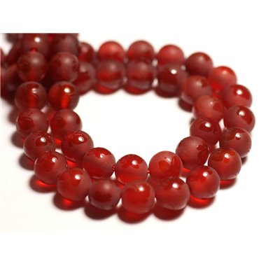 Fil 39cm 46pc env - Perles de Pierre - Agate Rouge Mat givré Papillon Boules 8mm 