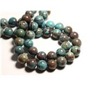 Fil 39cm 93pc env - Perles de Pierre - Jaspe Paysage Automne Bleu Turquoise Marron Boules 4mm 