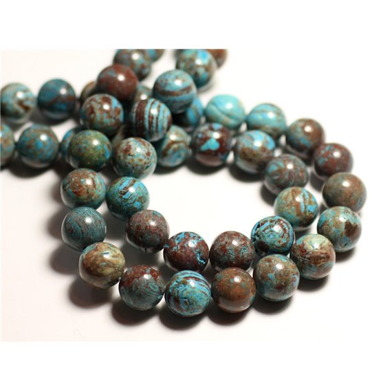 Fil 39cm 93pc env - Perles de Pierre - Jaspe Paysage Automne Bleu Turquoise Marron Boules 4mm 