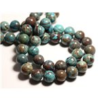 Fil 39cm 38pc env - Perles de Pierre - Jaspe Paysage Automne Bleu Turquoise Marron Boules 10mm 