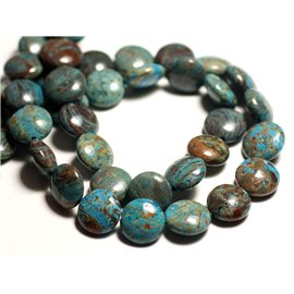 Filo 39 cm 32 pz circa - Perline di pietra - Jasper Autumn Landscape Blue Turquoise Palets 12mm 