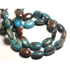 Thread 39cm 25pc approx - Stone Beads - Jasper Autumn Landscape Blue Turquoise Oval 16x12mm 