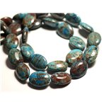 Fil 39cm 22pc env - Perles de Pierre - Jaspe Paysage Automne Bleu Turquoise Ovales 18x13mm 