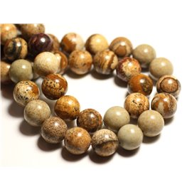 Thread 39cm approx 93pc - Stone Beads - Beige Landscape Jasper Balls 4mm 