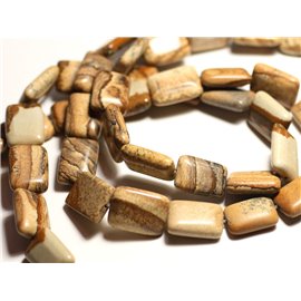 Thread 39cm 21pc approx - Stone Beads - Jasper Beige Landscape Rectangles 18x13mm 