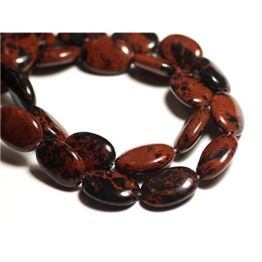 Fil 39cm 21pc env - Perles de Pierre - Obsidienne Marron Acajou Mahogany Ovales 18x13mm 