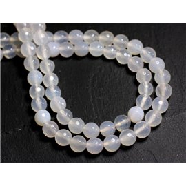 Thread 39cm 98pc approx - Stone beads - White agate Faceted balls 4mm 