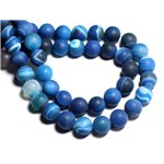 Fil 39cm 46pc env - Perles de Pierre - Agate bleue Boules 8mm mat givré 