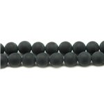 Fil 39cm 63pc env - Perles de Pierre - Onyx noir Mat sablé givré Boules 6mm 