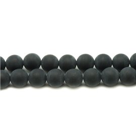 Faden 39cm ca. 46pc - Steinperlen - Mattschwarzer Onyx gefrosteter Sand 8mm Kugeln 