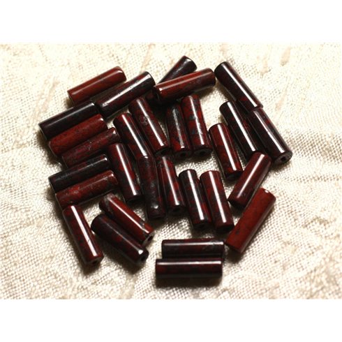 Fil 39cm 29pc env - Perles de Pierre - Jaspe Rouge Poppy Tubes 13x4mm 