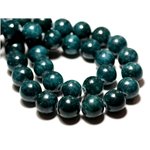 Fil 39cm 33pc env - Perles de Pierre - Jade Boules 12mm Bleu vert Paon Canard 