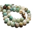 Fil 39cm 36pc env - Perles de Pierre - Agate Vert Turquoise Blanc Beige Boules Facettées 10mm 