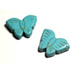 Fil 39cm 14pc env - Perles de Pierre Turquoise Synthèse Papillons 26mm Bleu Turquoise 