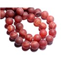 Fil 39cm 46pc env - Perles de Pierre - Agate Rouge Mat givré Boules 8mm 