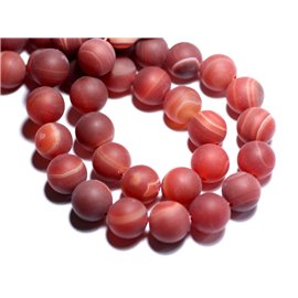 Thread 39cm 46pc approx - Stone Beads - Frosted Matte Red Agate 8mm Balls 