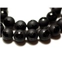 Fil 39cm 47pc env - Perles de Pierre - Onyx noir Mat givré Papillons brillants Boules 8mm 