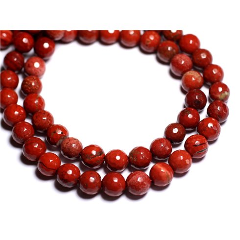 Fil 39cm 46pc env - Perles de Pierre - Jaspe Rouge Boules Facettées 8mm 