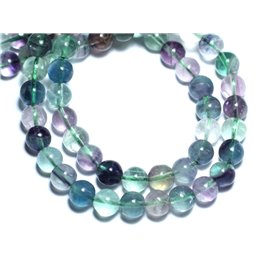 Filo 39 cm 50 pz circa - Perline di pietra - Sfere di fluorite multicolore 8 mm 