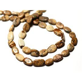 Thread 34cm 38pc approx - Stone Beads - Landscape Jasper Beige Olives Oval 6-11mm - 8741140012714 