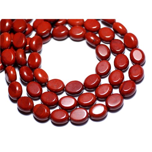 Fil 39cm 39pc env - Perles de Pierre - Jaspe Rouge Ovales 10x8mm 