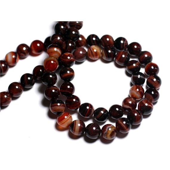 Fil 39cm 37pc env - Perles de Pierre - Agate rouge et noire Boules 10mm 