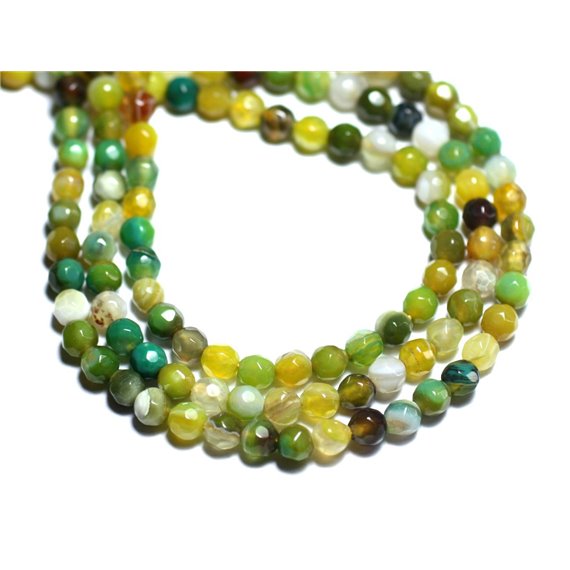 Fil 39cm 90pc env - Perles de Pierre - Agate Boules facettées 4mm Multicolore Blanc Jaune Vert 