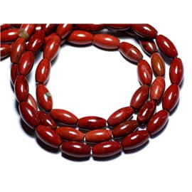 Filo 39 cm 32 pz circa - Perline di pietra - Olive di diaspro rosso 12x6 mm 