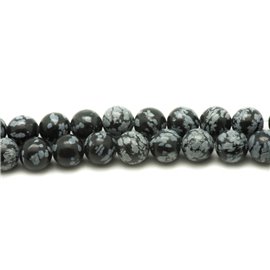 Gewinde ca. 39cm 37pc - Steinperlen - gesprenkelter Schneeflocken-Obsidian 10mm 