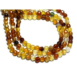 Thread 39cm 94pc approx - Stone Beads - Agate Faceted Balls 4mm Multicolor Yellow Orange Ocher 