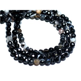 Thread 39cm approx 90pc - Stone Beads - Agate Faceted Balls 4mm Black and White 