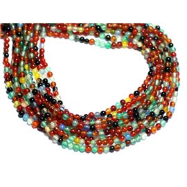 Fil 39cm 192pc env - Perles de Pierre - Agate Multicolore Boules 2mm 