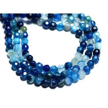 Fil 39cm 90pc env - Perles de Pierre - Agate Boules facettées 4mm Bleu et Turquoise 