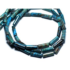 Filo 39 cm 28 pz circa - Perline di pietra - Jasper Autumn Landscape Blue Turquoise Tubes 13x4mm 