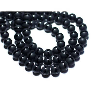 Fil 39cm 64pc env - Perles de Pierre - Onyx noir Mat givré Ligne Boules 6mm 