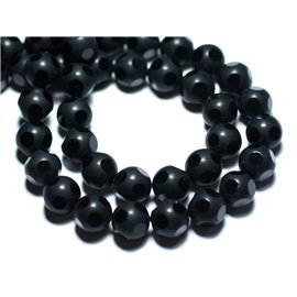 Thread 39cm approx 48pc - Stone Beads - Frosted mat black onyx Faceted Balls 8mm 