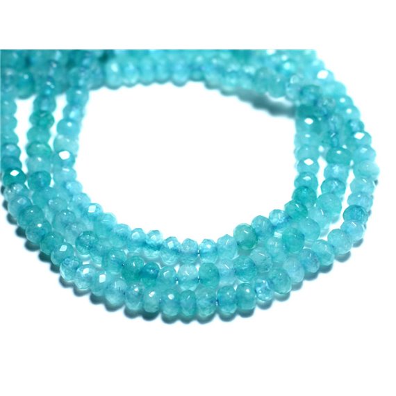 Fil 39cm 132pc env - Perles de Pierre - Jade Rondelles Facettées 4x2mm Bleu clair turquoise 