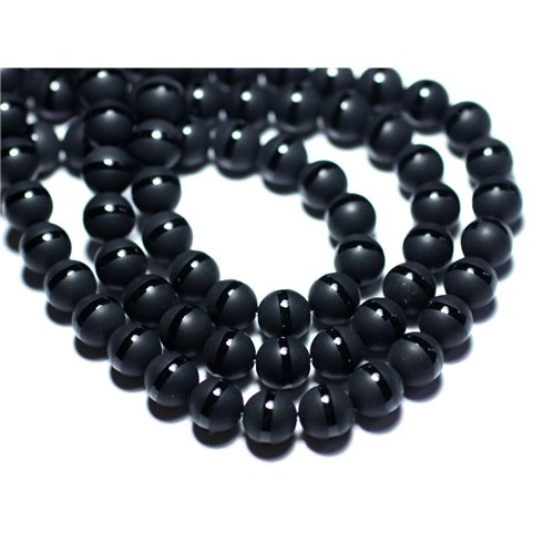 Fil 39cm 38pc env - Perles de Pierre - Onyx noir Mat givré Ligne Boules 10mm 