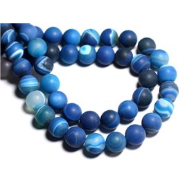 Thread 39cm 37pc approx - Stone beads - Blue agate Balls 10mm frosted matt 