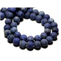 Fil 39cm 31pc env - Perles de Pierre - Lapis Lazuli Mat givré Boules 12mm 