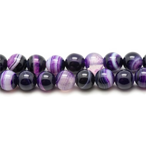 Fil 39cm 37pc env - Perles de Pierre - Agate Violette Boules 10mm 