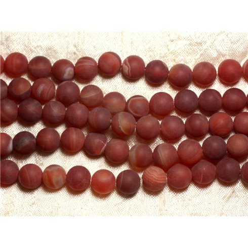 Fil 39cm 32pc env - Perles de Pierre - Agate Rouge Mat givré Boules 12mm 