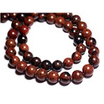 Fil 39cm 45pc env - Perles de Pierre - Obsidienne Acajou Mahogany Boules 8mm