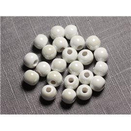 100pc - Ceramic Porcelain Beads Round 8mm Iridescent White 